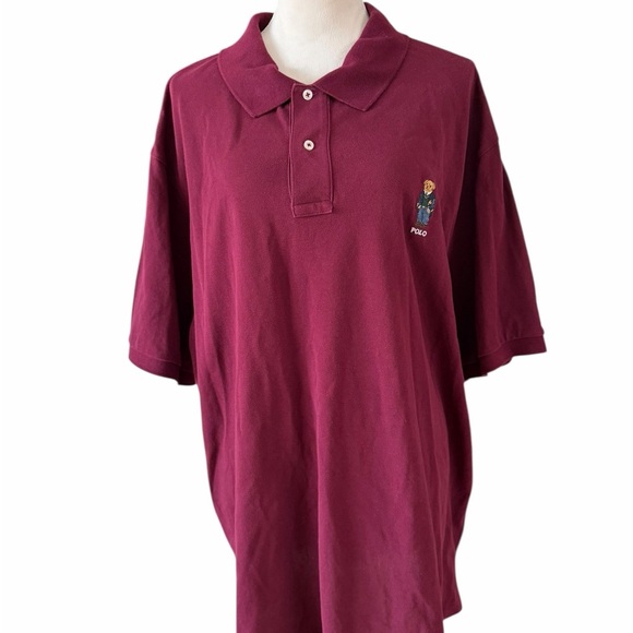 Polo by Ralph Lauren Men's Burgundy short sleeve Polo bear logo Shirt - Picture 3 of 11